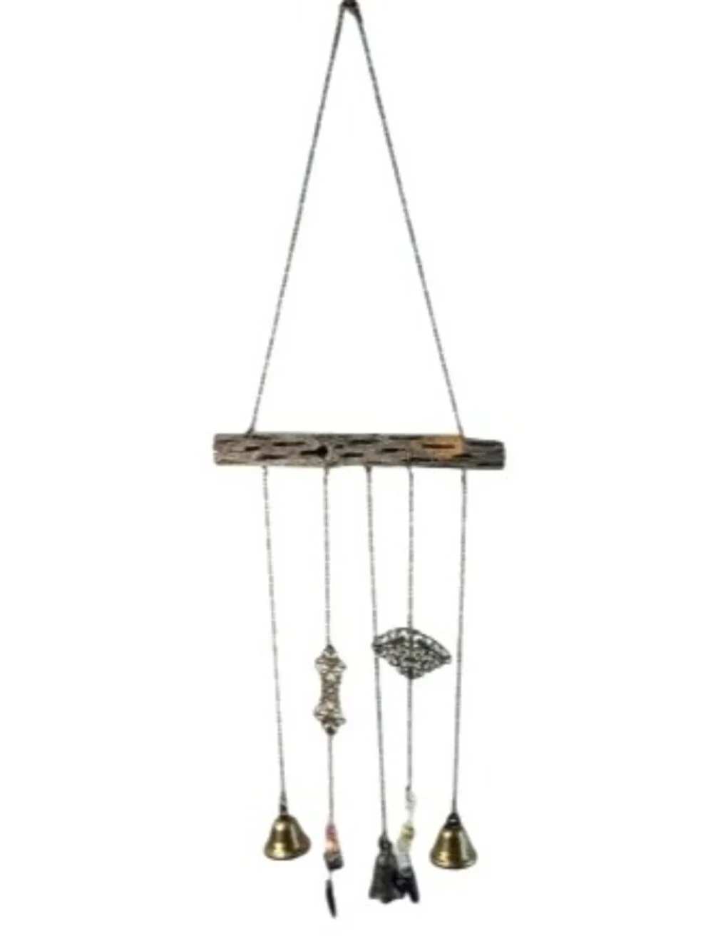 Rustic Cholla Wood Wind Chime – Boho Brass Bell Mobile, Desert Driftwood Hanging